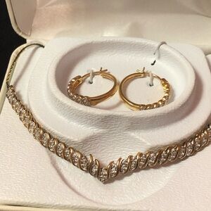 Elegant Gold and Silver Women's Diamond Jewelry Set
